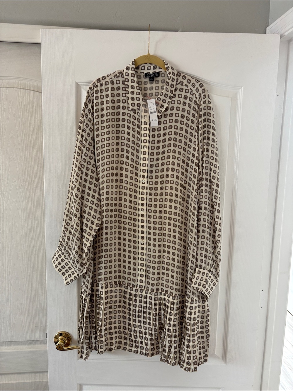 NWT J. Crew New Amelia Shirt Dress with Brown Geometric Print SZ 3X-22